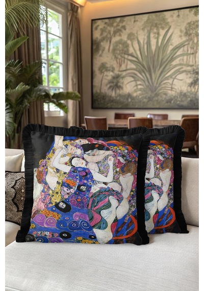 Lüks Sanat Efektli Saçaklı Yastık Kılıfı - Renkli Bohem Stil Siyah Çerçeve Püsküllü Kırlent Kılıfı Sisli Sütlü Kahve Lüks Sanat Efektli Saçaklı Yastık Kılıfı - Renkli Bohem Stil Siyah Çerçeve Püsküllü Kırlent Kılıfı Sisli Sütlü Kahve