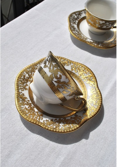 12 Parça 6 Kişilik Porselen Gold Yaldızlı Kahve Fincan Takımı Altın Çiçek Kahve Fincanı 90 Ml