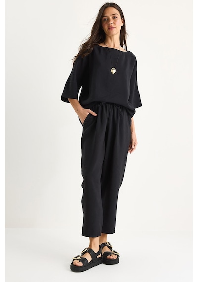 Kadın Kayık Yaka Yarım Kol Bluz Beli Lastikli Şalvar Pantolon Alt-üst Takım 60283118 - Siyah Kadın Kayık Yaka Yarım Kol Bluz Beli Lastikli Şalvar Pantolon Alt-üst Takım 60283118 - Siyah