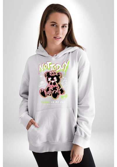 Bugün Değil Kadın Erkek Beyaz Kapüşonlu Sweatshirt Hoodie Beyaz