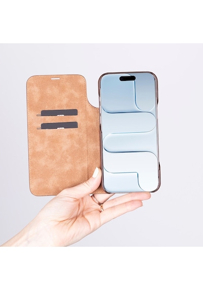 Apple İphone 17 İçin, Hakiki Deri, El Yapımı, Cüzdanlı Slim Kılıf, Mag Safe İle Uyumlu, İç Yüzeyi Kadife, Siyah Diğer