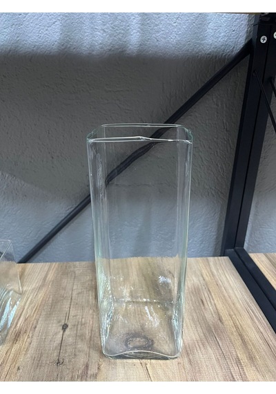 Denizli El İmalatı Modern Kare Cam Vazo 26cm Beyaz
