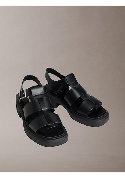 Calvin Klein Kadın Chunky Fisherm Deri Sandalet-14955 Siyah
