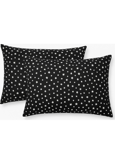 Lionas Desenli Pamuklu Yıldız Desen Yastık Kılıfı 2 Adet 50 X 70cm Siyah
