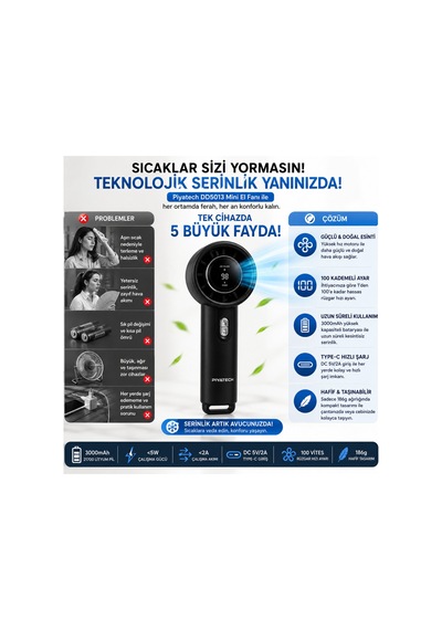 Dd5013 Dijital Göstergeli Ultra Yüksek Hızlı Mini El Fanı 100 Vites Ayarlı Taşınabilir Nesil Usb Vantilatör
