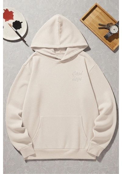 Uyguntarz Unisex Good Days Baskılı Oversize Sweatshirt Bej