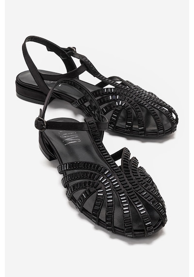 Luvishoes Lavına Siyah Saten Taşlı Kadın Sandalet