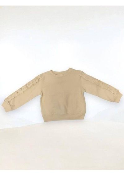 Kız Çocuk Kolları Fırfırlı Bluz-14909 Krem