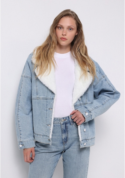 Colins Oversize Fit Fermuarlı Astarsız Kadın Mavi Ceket Cl1076057 Q1.v1 Dn44489 Denim