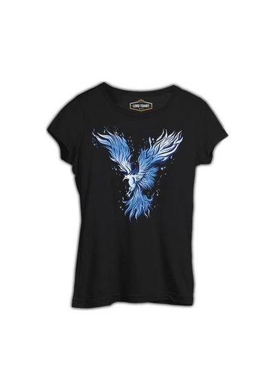 Blue Phoenix Bird Siyah Kadın Tshirt 001