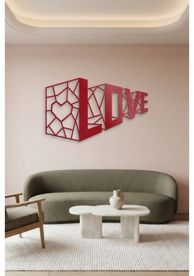 3d Love Metal Duvar Tablosu - Duvar Sanatı - Duvar Dekoru - Kırmızı