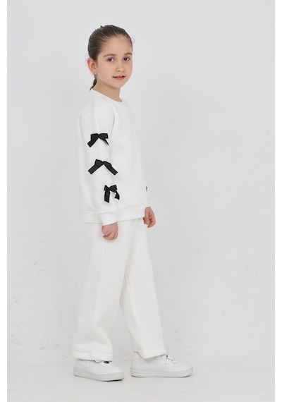Erdem Kıds Kız Çocuk 3 İplik Şardonlu Kurdele Detaylı Basic Sweatshirt-bol Kesim Palazzo Eşofman Takım Ekru Ekru Erdem Kıds Kız Çocuk 3 İplik Şardonlu Kurdele Detaylı Basic Sweatshirt-bol Kesim Palazzo Eşofman Takım Ekru Ekru