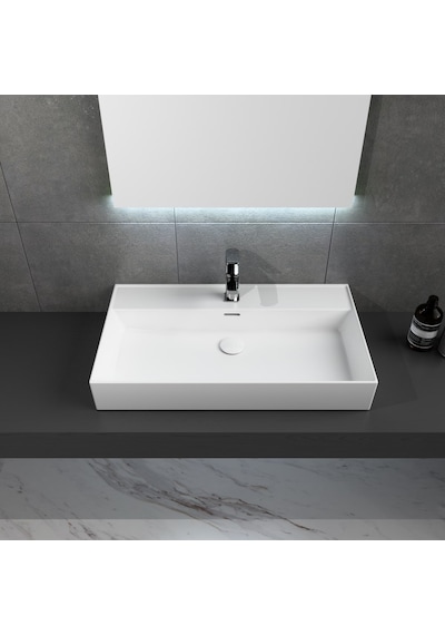 Dura Niva Kare Çanak Lavabo 80x46,5 Cm Tezgah Üstü Batarya Delikli Beyaz 5254
