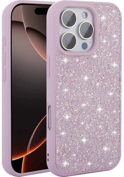 Apple Uyumlu iPhone 16 Pro Max Kılıf Parlak Taşlı Tasarım Zore Pırlanta Kapak - Pembe Pembe