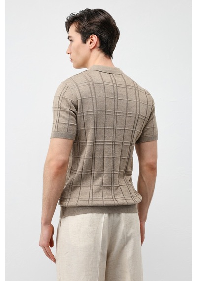Antioch Kareli Desenli Erkek Triko T-shirt Bej