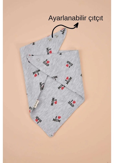 E&f Store Üçgen Pamuklu Mama Önlüğü - İki Çıtçıtlı Bebek Salya Önlük / Fular - Gri Çok Renkli
