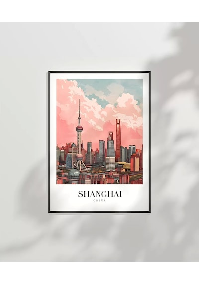 Çerçevesiz Poster Shanghai Gökyüzüne Yükselen Şehir