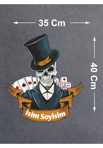 Kişiye Özel Kumarbaz Kurukafa Sticker - İskanbil Poker Kumar Sticker - Araba Oto Motosiklet Karavan Cam Sticker - 00092 40x35 Cm