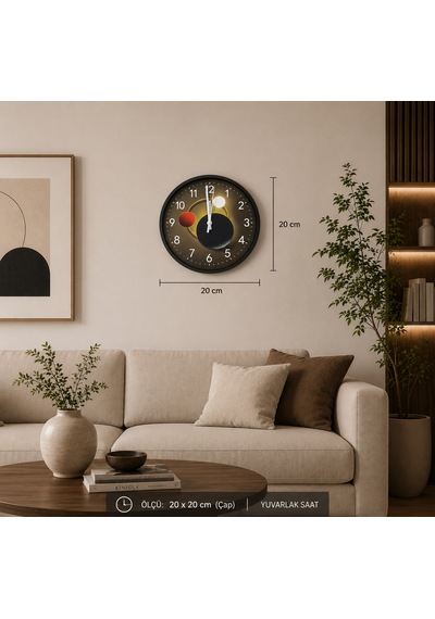 Galaksi Işıklı 20x20 Cm Dekoratif Duvar Saati Siyah