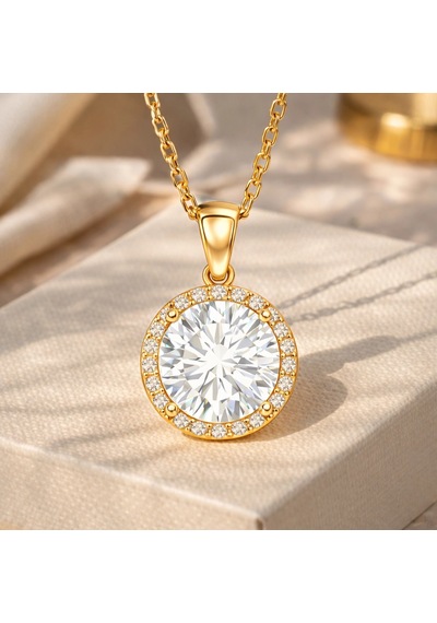 Gümüş Gold Yuvarlak Montür Kadın Kolye Gümüş