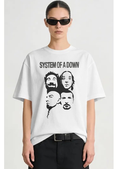 System Of A Down Rock Metal Müzik Grubu Baskılı Unisex Oversize P Beyaz