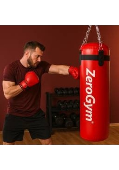 Zerogym Boks Kum Torbası 100cm X 29cm Premium Kalite,içi Dolu, Döner Mekanizma Ve Askı Aparatlı Kırmızı