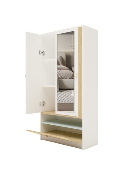 Floradesign Malibu Aynalı Gardırop /elbise Dolabı 3 Kapaklı Dolap / Organizer Beyaz/meşe