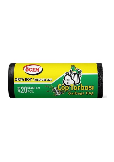 Orta Boy Çöp Torbası 55 X 60 Cm 20 Li Rulo X 5 Paket 100 Adet Siyah