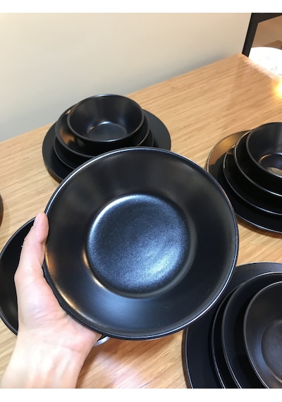 Keramika Mat Siyah 32 Parça 6 Kişilik Yemek Kahvaltı Takımı