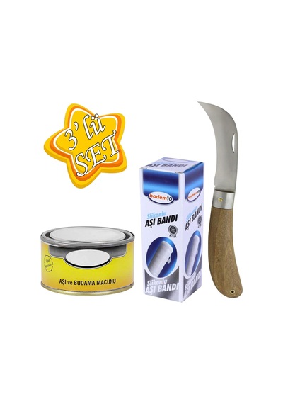 Aşı Bıçağı Eğri Uçlu Bağ Bıçağı Çakısı + Aşı Bandı + Aşı Macunu 3'lü Set