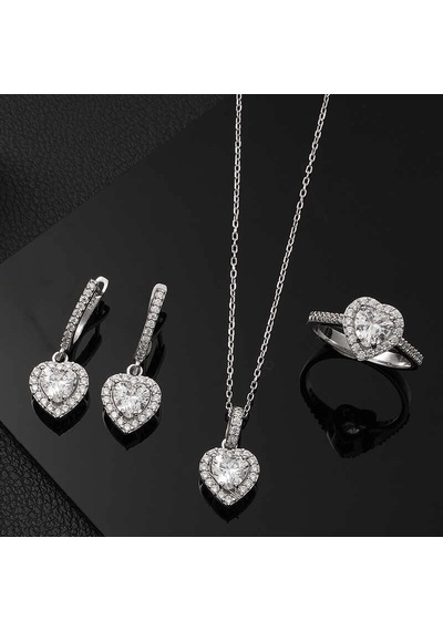 Gümüş Beyaz Taşlı Kalpli Kadın Set - St11004407 - Name: 13 Açık Gold