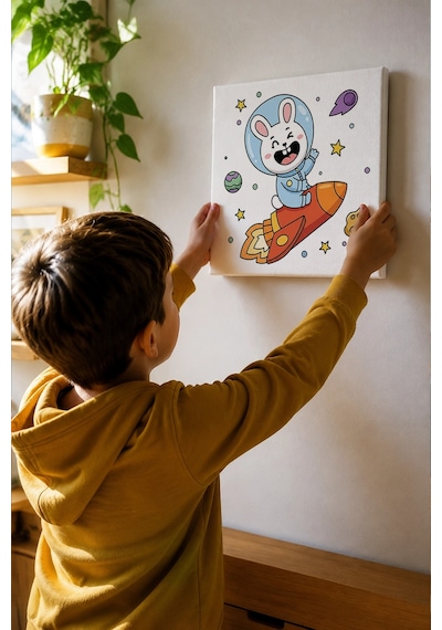 Uzay Tavşanı Boyama Tuvali Şövalesiz Boya Seti 20x20