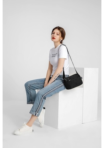 Smart Bags 1006 Krınkle Kumaş Postacı Çantası (Siyah) Siyah