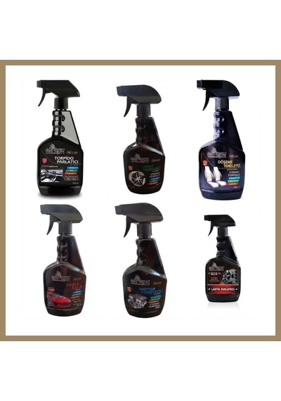 Kahveci.store 6'lı Araç Bakım Seti Torpido Jant Döşeme Motor Lastik Parlatıcı Hızlı Cila Spreyi 500 Ml 22