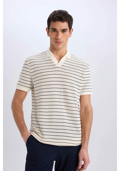 DeFacto Regular Fit Polo Yaka Çizgili Triko Kısa Kollu Tişört C4150AX25SMIN250