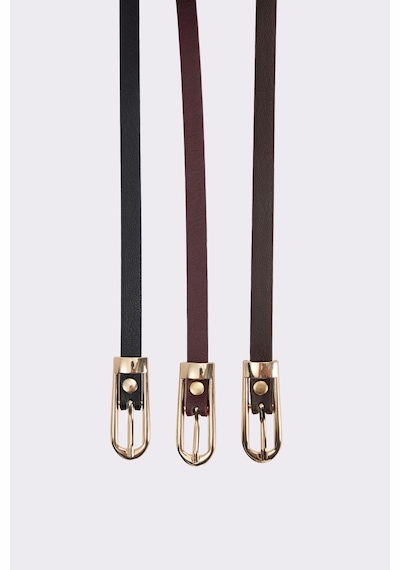 Tudors Kadın Gold Tokalı 110 Cm 3'lü Set Siyah-bordo-kahverengi Kemer-51488 Çok Renkli