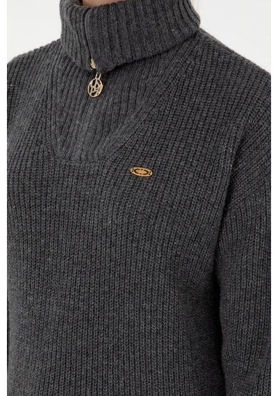 U.S. Polo Assn. Kadın Antrasit Melanj V Yaka Fermuarlı Kazak 50297086-VR081