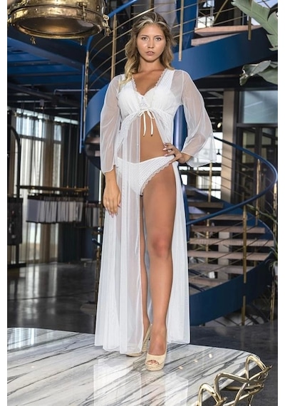 Saklımoda Transparan Uzun Sabahlık Ekru Mgp11460 Ekru