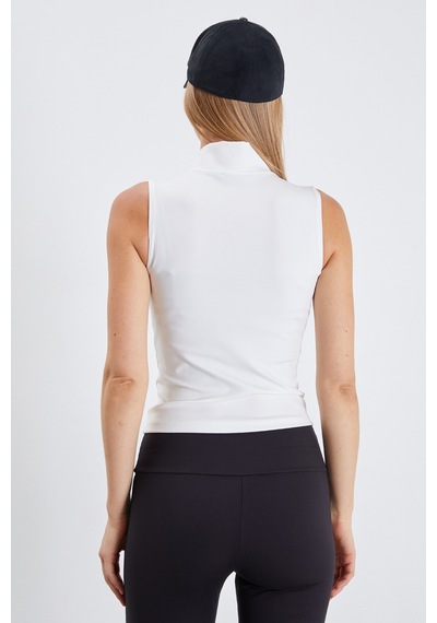 Fullamoda Dik Yaka Dalgıç Kumaş Slim Fit Yelek Beyaz