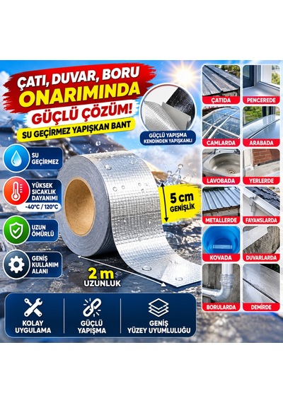 2 Mt Yüksek Sıcaklık Dayanan Su Geçirmez Çatı Duvar Çatlak Onarıcı Yapışkan Bant Folyo 5 Cm 7010