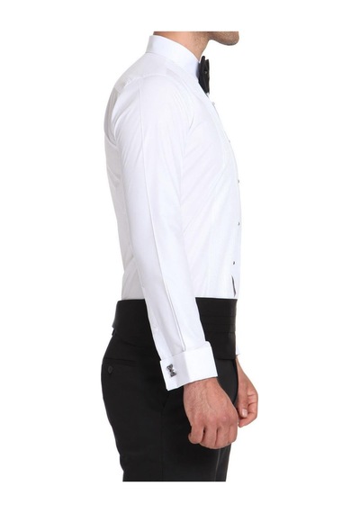 Efor Slim Fit Duble Manşet Klasik Yaka Önü Piliseli Beyaz Damatlık Smokin Gömlek Gk 512 Beyaz
