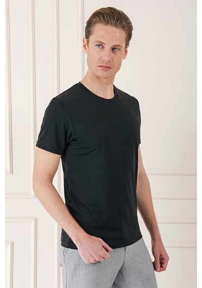 Efor Slim Fit Bisiklet Yaka %100 Pamuk Koyu Siyah Tişört Ts 878 Siyah