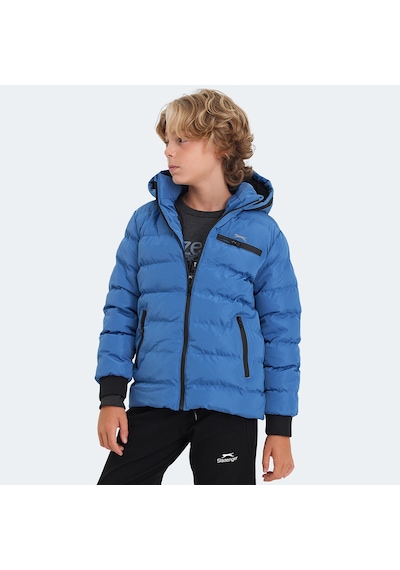 Slazenger CAPTAIN Çocuk Kapüşonlu Şişme Saks Mavi Mont & Kaban