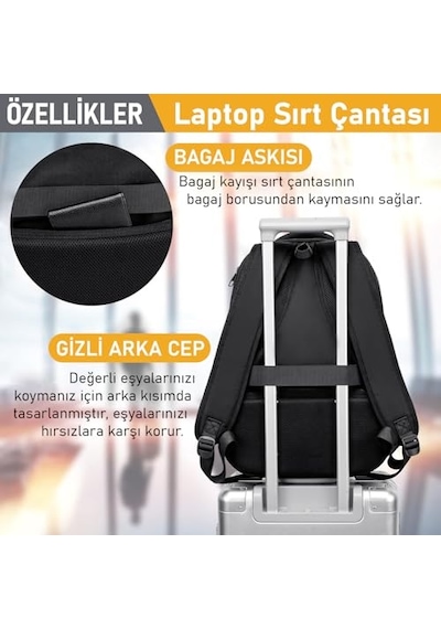 Laptop Sırt Çantası, Multi Cepli İş Seyahat Çantası, Dizüstü Bilgisayar Sırt Çantası, Suya Dayanıklı, Kole Diğer