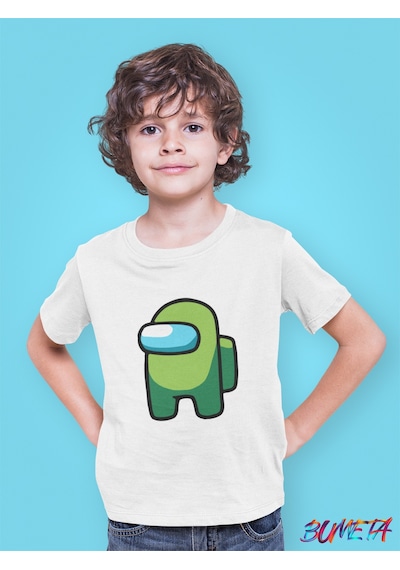 Bumeta Mini Imposter Yeşil Mürettebat Among Us Çocuk Tişört T-shirt Beyaz