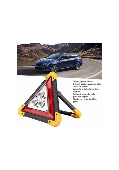 Shopytech Şarjlı Üçgen İkaz Lambası Cob Led Araç Arıza Uyarı Lambası Usb Şarjlı Acil Durum Trafik Gü