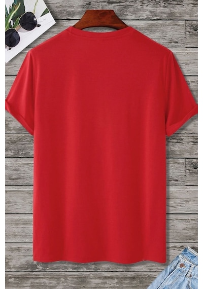 Unisex Uzay Temalı Baskılı Tasarım Tshirt Kırmızı