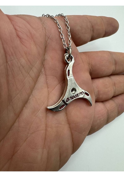Naruto Anime Kırmızı Yazılı Ninja Yıldızı Figürlü Unisex Kolye Metal Zincirli Çok renkli