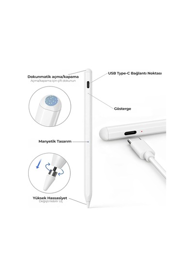 Tablet Kalemi İpad Uyumlu Stylus Kalem, Avuç İçi Reddetme & Eğim Özelliği, Hassas Yazım, 2 Yedek Uç Dahil, İpad Pro/ipad Mini/ipad Air Belirtilmemiş