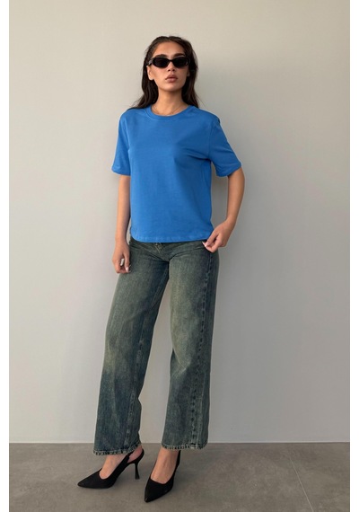 Madmext Saks %100 Pamuk Vatkalı Oversize Kadın T-shirt Mg2442 Camel
